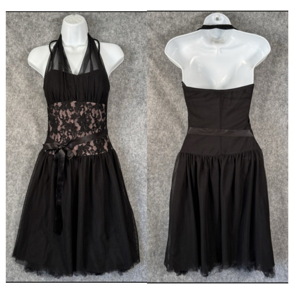 Vtg 90s Y2k Taboo Dress Sz Small Black Whimsigoth Fairy Lace Tulle Halter Prom